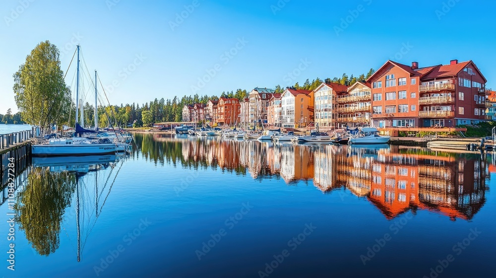 Obraz premium Sunny Marina View in Finland on a Perfect Day