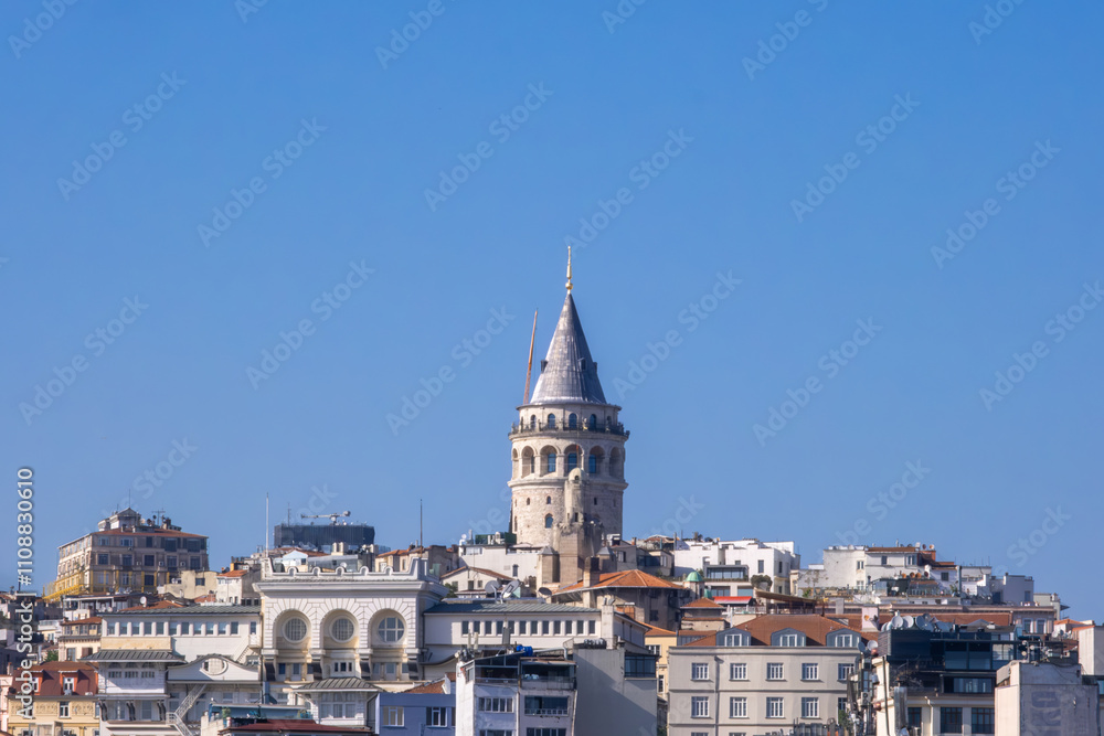 Naklejka premium Galata Tower Perched Elegantly on a Hilltop