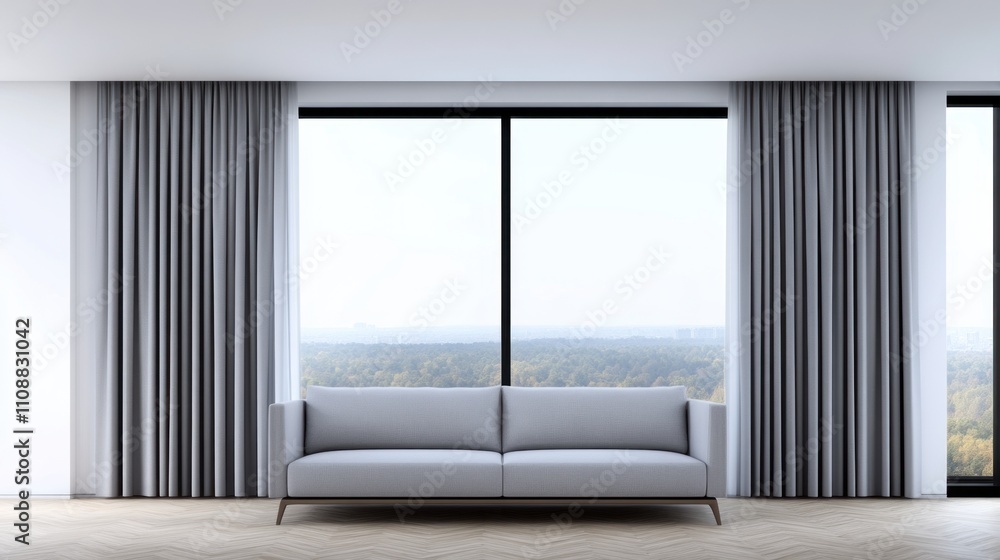 Fototapeta premium Modern Living Room with City View.