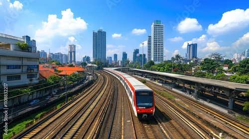 High-Speed Train Approaches Jakarta Urban Landscape photo