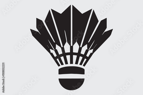 Black and white silhouette of a shuttlecock.