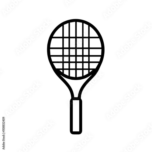 Classic Tennis Racket Line Drawing in Black for Sports Equipment