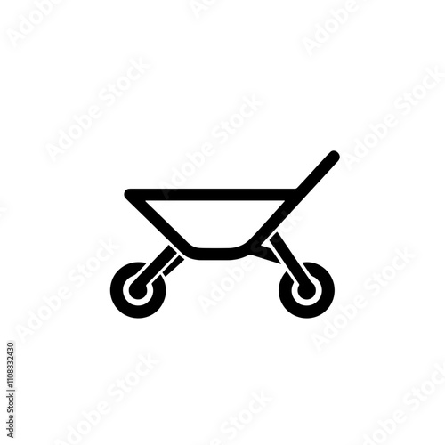 Simple Wheelbarrow Line Drawing in Black for Garden Tools