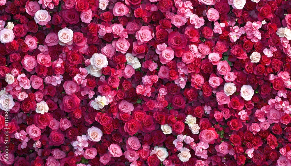 Fototapeta premium Vibrant Floral Display Featuring Various Shades of Roses and Blooms, Perfect for Celebrations, Decorations, or Romantic Gestures in an Abundant Arrangement
