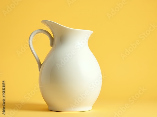 there is a white pitcher sitting on a yellow surface. photo