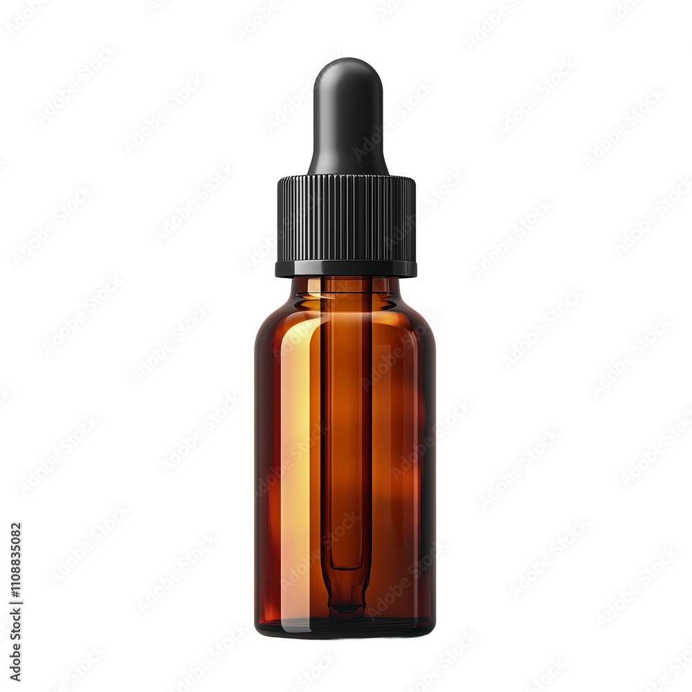 Amber Dropper Bottle with Black Lid and Pipette Isolated on transparent background Amber Dropper Bottle with Black Lid and Pipette Isolated on transparent background