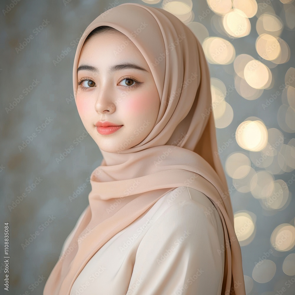 Young Woman Wearing A Peach Colored Hijab Young Woman Wearing A Peach Colored Hijab
