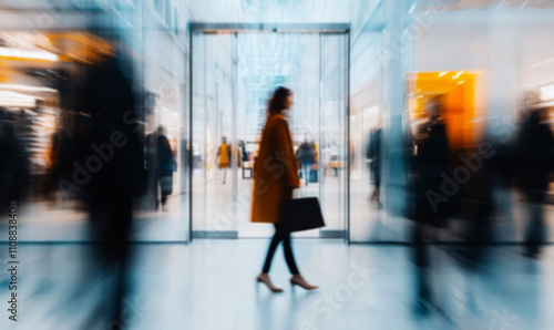 Blurred background of people walking in shopping center  photo