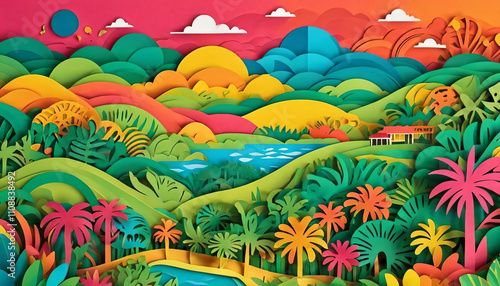 colorful paper cut illustration of Brazil landscape