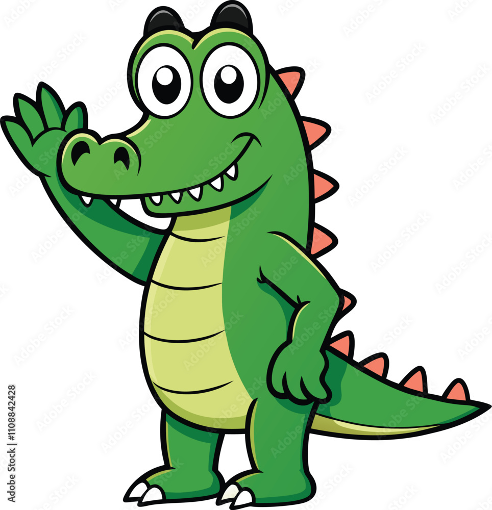 Naklejka premium Friendly Green Crocodile Cartoon Character Illustration 