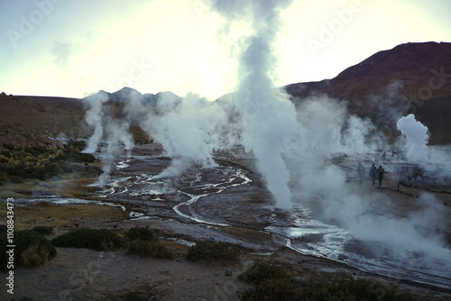 Erupting geysers in highlands, El Tatio Geyser, San Pedro De Atacama, Chile photo