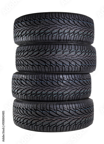 Car Parts - Stack of winter tires car white background.. Isolated