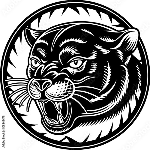 Panther Head Tattoo in Black and White for Body Art