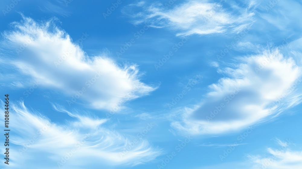 Obraz premium Serene Blue Sky with Fluffy White Clouds Nature Background Image