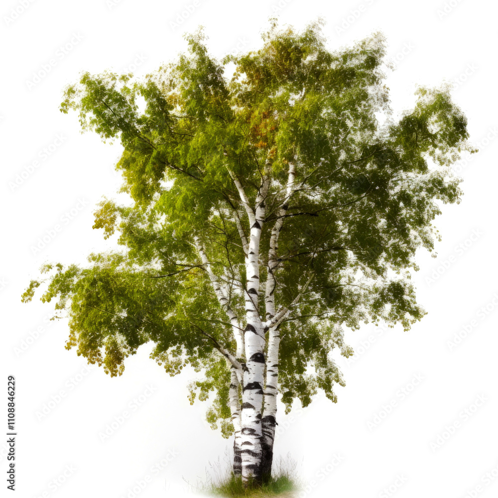 Fototapeta premium Lush green birch tree isolated on white.