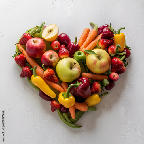 fruits and vegetables in heart shape