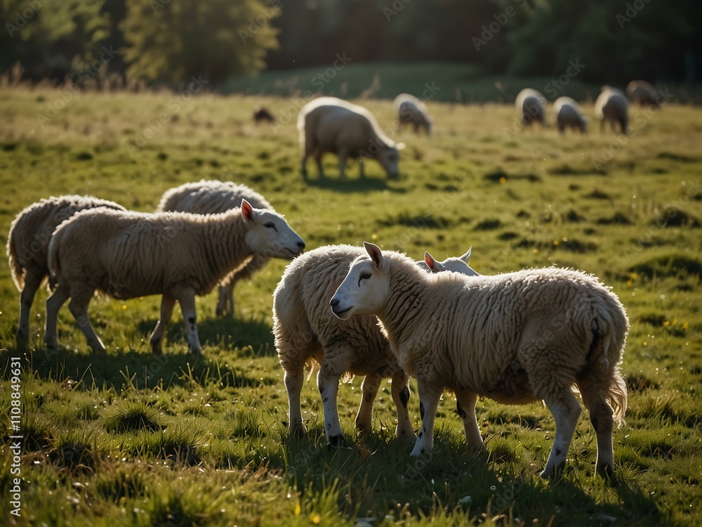 Fototapeta premium Sheep grazing in a meadow.