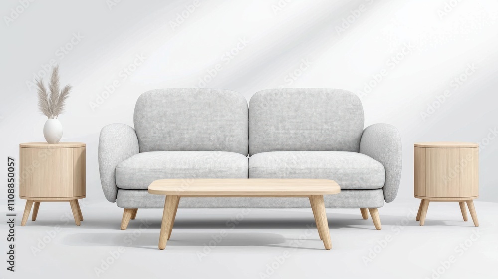 Fototapeta premium Modern living room sofa with natural decor minimalist design bright atmosphere