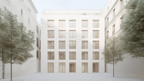 Modern Building with Two Separate Entrances and White Background