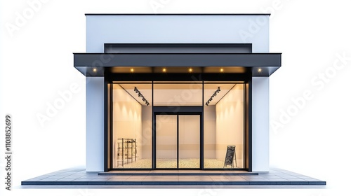 Modern Storefront with Glass Doors and Bright Background