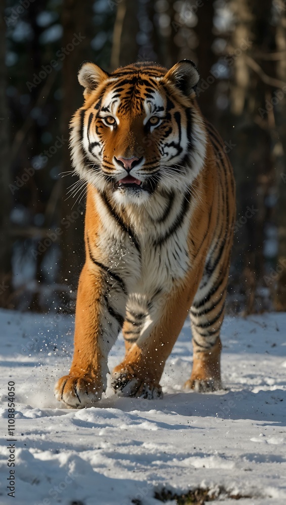 Obraz premium Siberian tiger hunting prey.