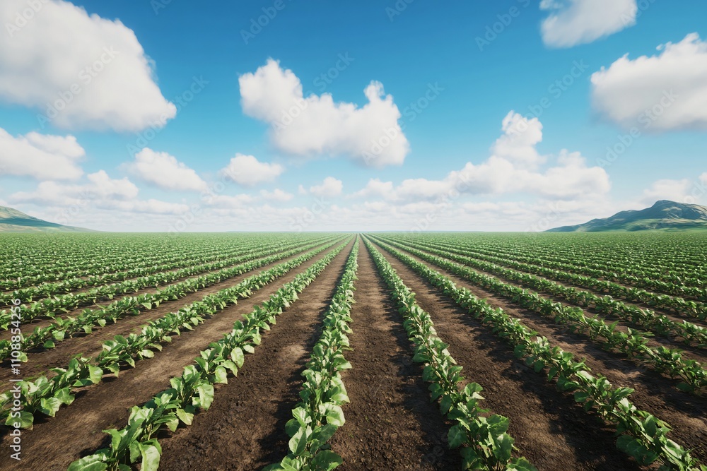 A vast field of crops under a clear blue sky, showcasing agricultural landscape and growth. A vast field of crops under a clear blue sky, showcasing agricultural landscape and growth.