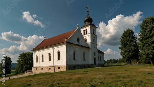 Side view of St. Mary Magdalene's Church in Krasna Lipa. photo