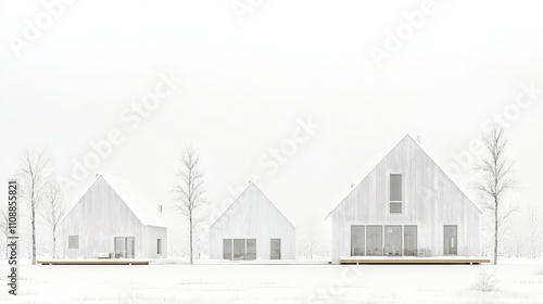 Serene Neighborhood of Identical White Houses