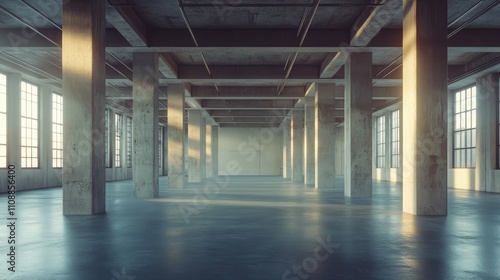 Spacious Warehouse Interior with Natural Lighting