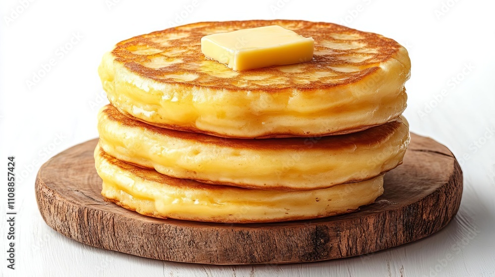 Buttery Pancakes Stack Golden Brown Breakfast Food Delicious Treat Wooden Board Buttery Pancakes Stack Golden Brown Breakfast Food Delicious Treat Wooden Board