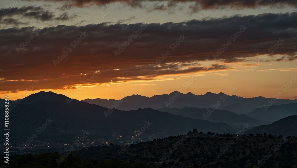 Naklejka premium Silhouette of mountains at sunset in Spain.