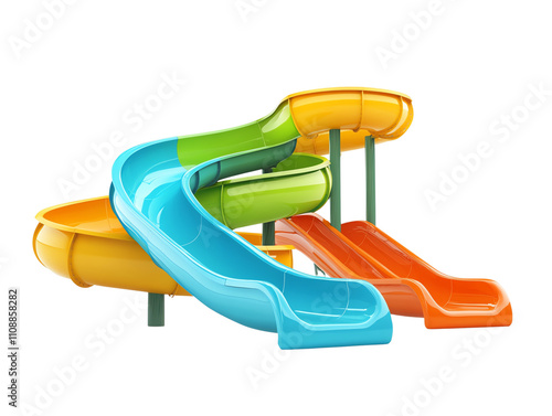 Colorful water slides in a fun design for amusement parks, isolated on a white background.
