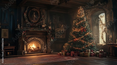 Wallpaper Mural Christmas tree with fireplace  Torontodigital.ca