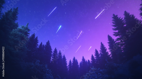 Silhouettes of trees in a dark night forest. Cartoon illustration background of forest at night.