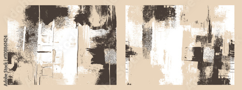 Beige and sepia paint texture backgrounds, modern abstract backdrop designs. Rough textured brush strokes painting, vector artwork