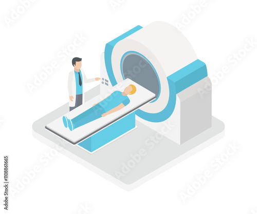 Isometric 3D vector illustration MRI scanner for patients.