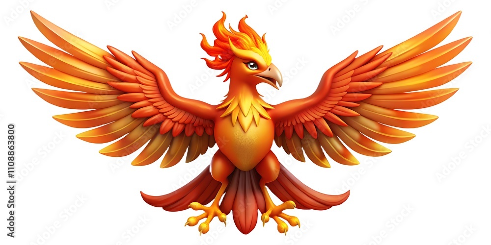Obraz premium Majestic 3D Fantasy Phoenix Spreading Fiery Wings Against a White Background 
