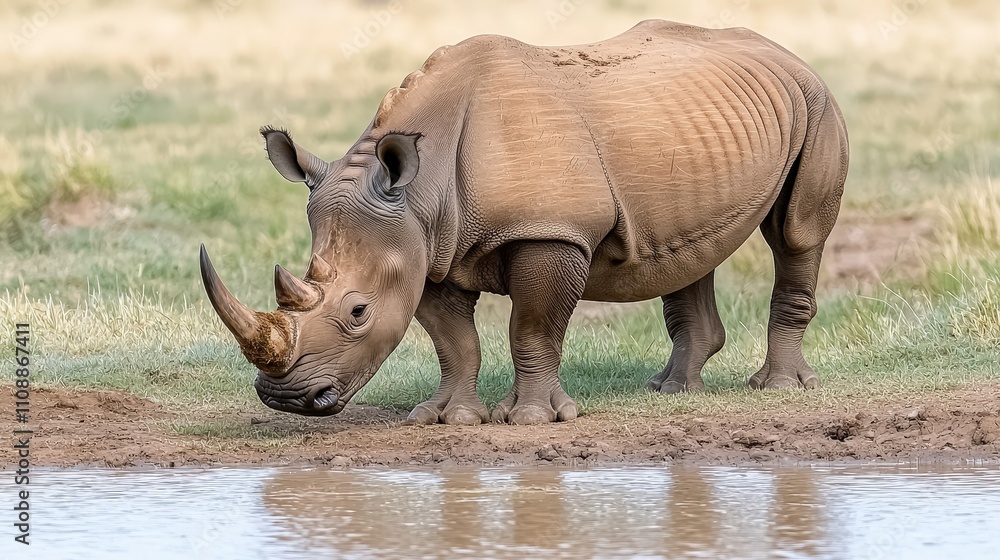 Obraz premium Majestic White Rhino Grazing Savannah Wildlife Africa Nature Photography
