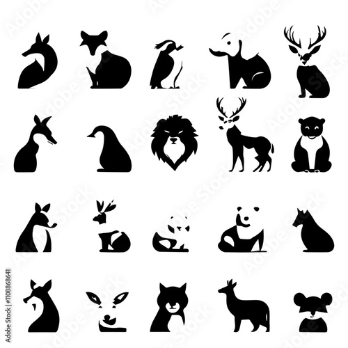 Collection of animal logos on White background