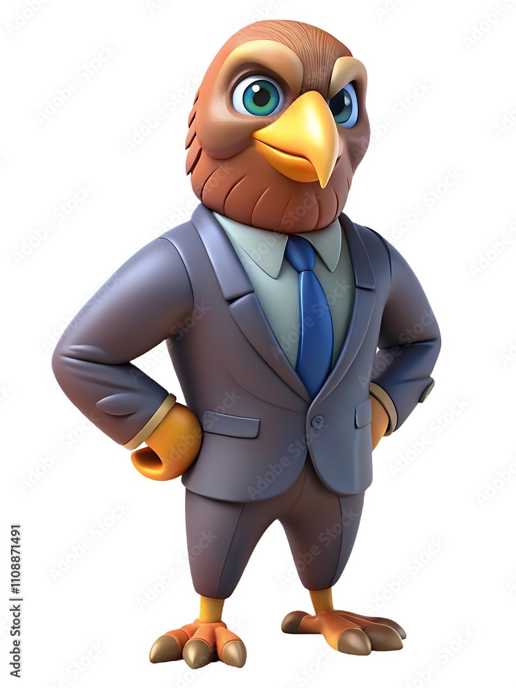 Obraz premium 3D Eagle in Suit Standing on White Background, Eagle Businessman 