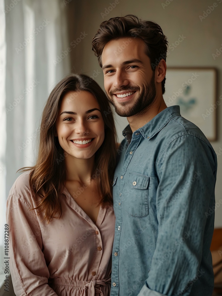 Smiling couple embracing at home. Smiling couple embracing at home.