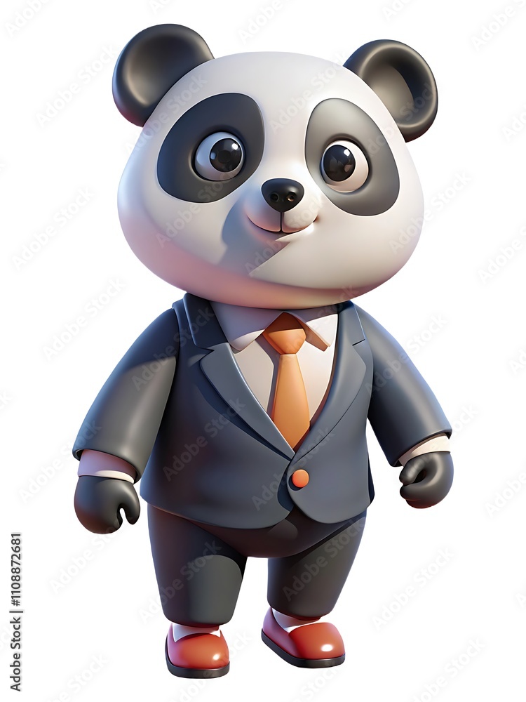 Naklejka premium スーツを着た 3 D パンダが立っている、3 D 動物ビジネス キャラクター