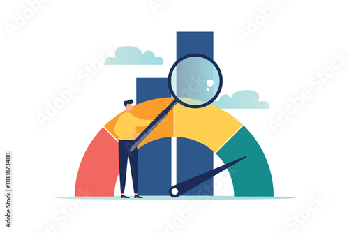 KPI is a key performance indicator, metric or measurement for measuring success, evaluating results, analyzing or comparing concepts, vector illustration