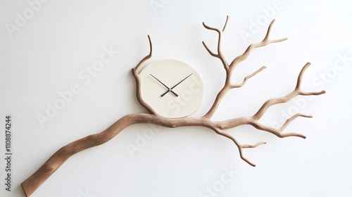 A whimsical wall-mounted clock shaped like a tree branch. photo