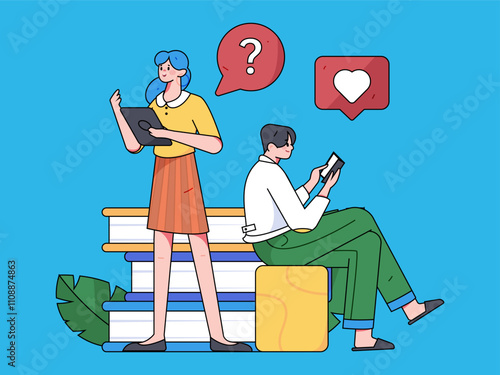 Character reading quietly vector concept operation hand drawn illustration
