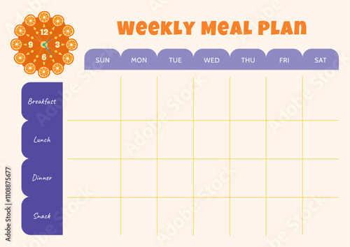 Weekly Meal Planner. Horizontal A4 Template