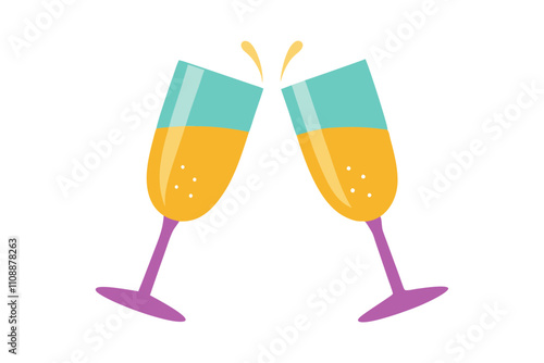 Champagne Flutes Clinking | isolated silhouette vector illustration on white background