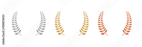 Gold, silver, bronze laurel wreaths. Winner medal award set vector illustration. Victory symbol, triumph emblem, champion prize isolated on transparent background.
