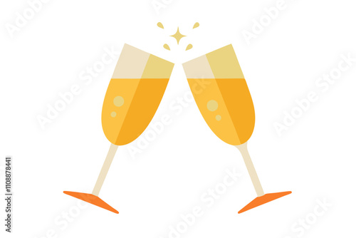 Champagne Flutes Clinking | isolated silhouette vector illustration on white background