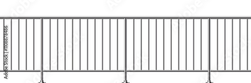 Metal fence with rails isolated on transparent background. Steel balcony with balustrades. Vector realistic 3D illustration of iron barrier, stairs balustrade for interior design.